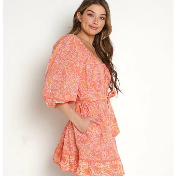 Cleobella Grace blossom mini pink and Orange Paisley Dress - Picture 2 of 7